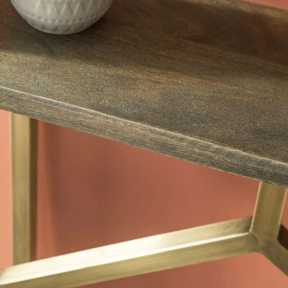 Made in Meubles Console en manguier et métal doré Valérie