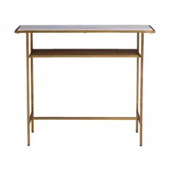 Made in Meubles Console en métal doré et marbre Timéo