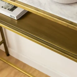 Made in Meubles Console en métal doré et marbre Timéo
