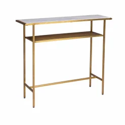 Made in Meubles Console en métal doré et marbre Timéo