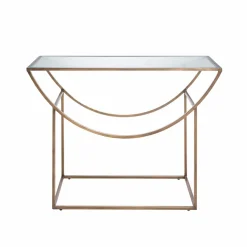 Made in Meubles Console en métal doré et verre Léa