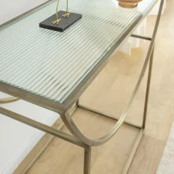 Made in Meubles Console en métal doré et verre Léa