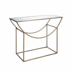 Made in Meubles Console en métal doré et verre Léa