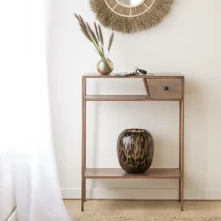 Made in Meubles Console en métal effet cuivre Lima