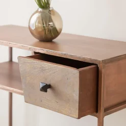 Made in Meubles Console en métal effet cuivre Lima