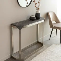 Made in Meubles Console en métal et marbre Noé