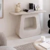 Made in Meubles Console pied central en bois effet béton blanc Danaé