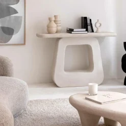 Made in Meubles Console pied central en bois effet béton blanc Danaé