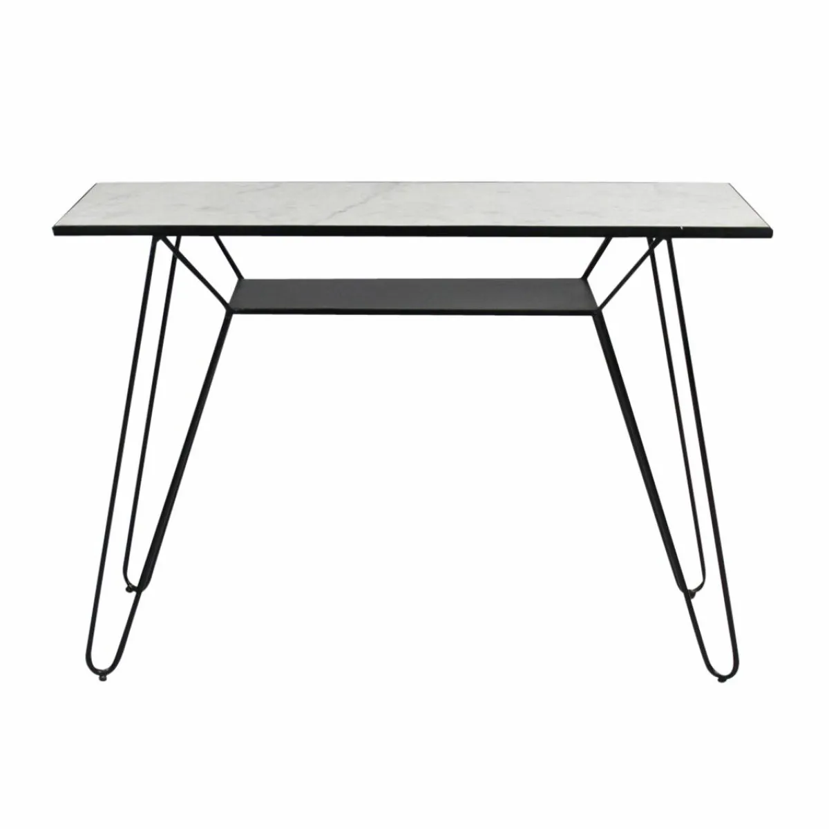 Made in Meubles Console pieds compas en marbre blanc et métal Marceau