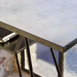 Made in Meubles Console pieds compas en marbre blanc et métal Marceau