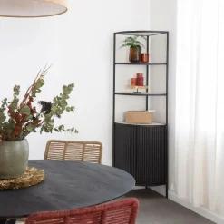 Made in Meubles Etagère d'angle en métal et marbre Mona