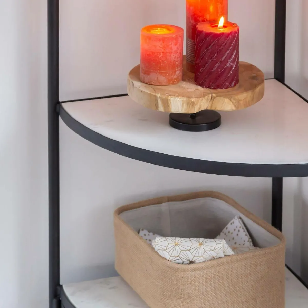 Made in Meubles Etagère d'angle en métal et marbre Mona