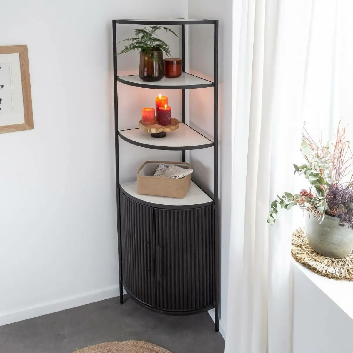 Made in Meubles Etagère d'angle en métal et marbre Mona