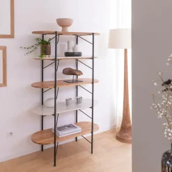 Made in Meubles Etagère en bois d'acacia et marbre Scott