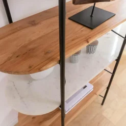 Made in Meubles Etagère en bois d'acacia et marbre Scott