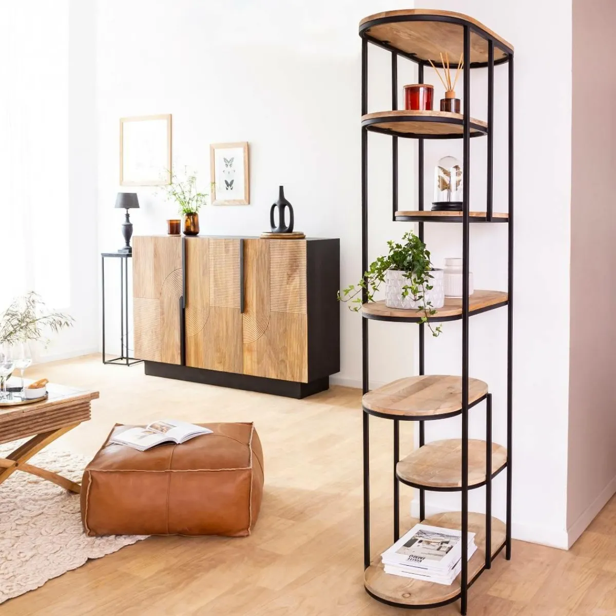 Made in Meubles Etagère en bois de manguier et métal Owen