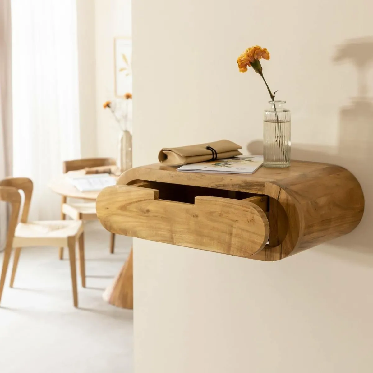 Made in Meubles Etagère murale arrondie en bois d'acacia Orane