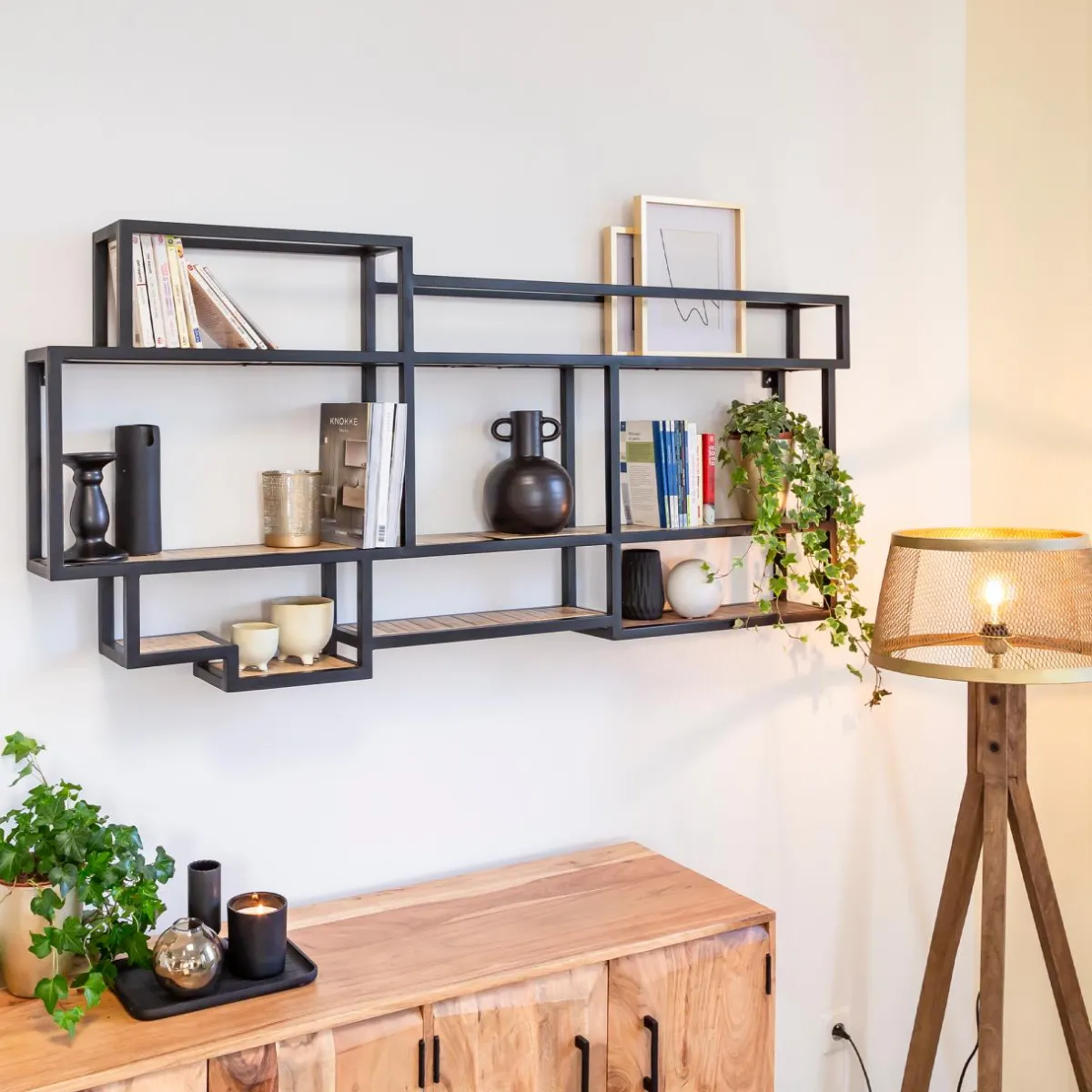 Made in Meubles Etagère murale en bois de manguier et métal Jacynthe