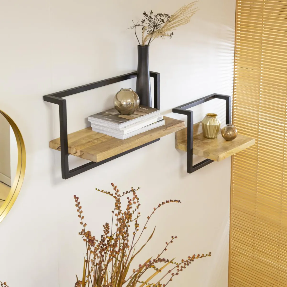 Made in Meubles Etagère murale en bois de manguier grand modèle Joie