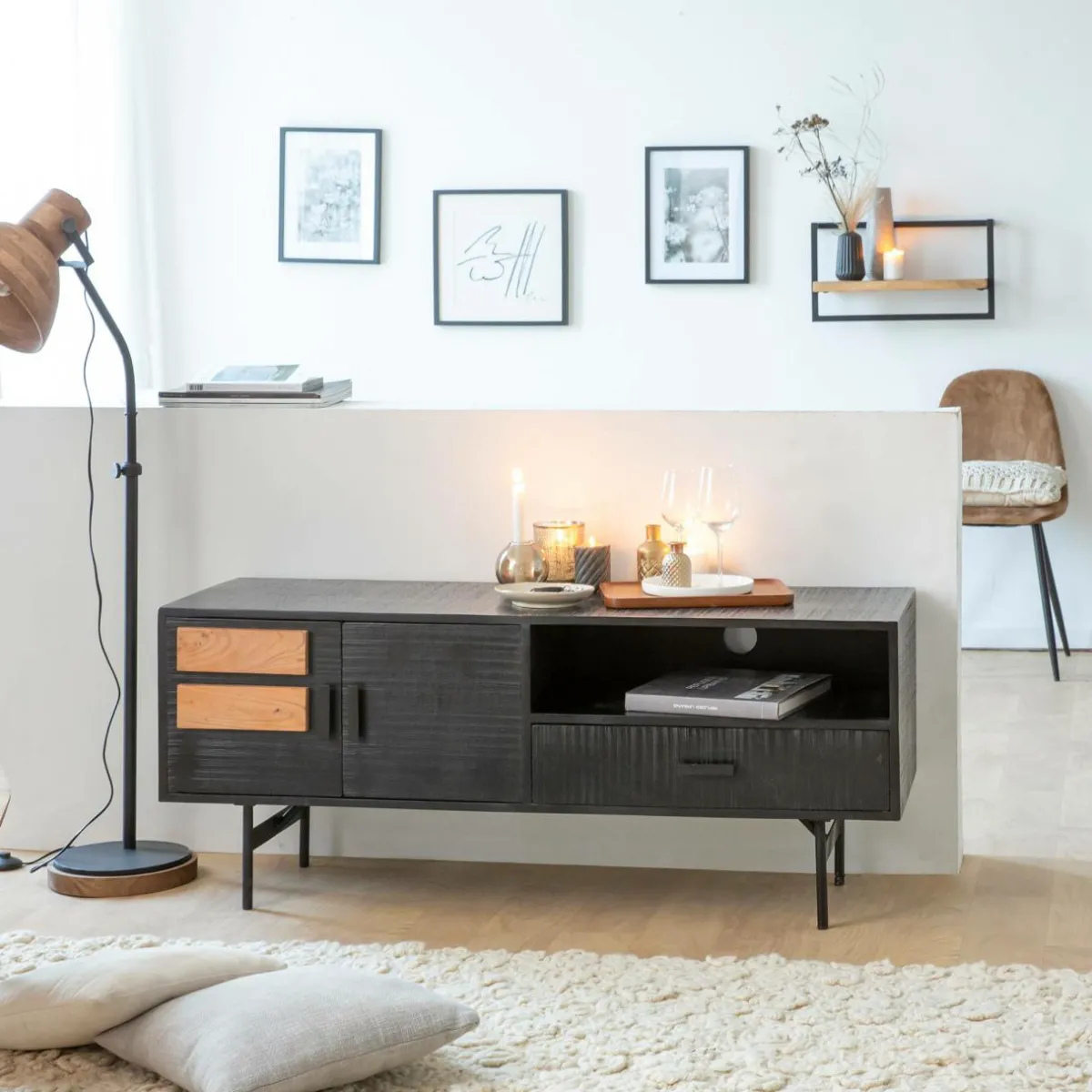 Made in Meubles Etagère murale en bois de manguier grand modèle Joie