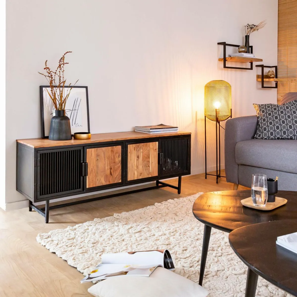 Made in Meubles Etagère murale en bois de manguier grand modèle Joie