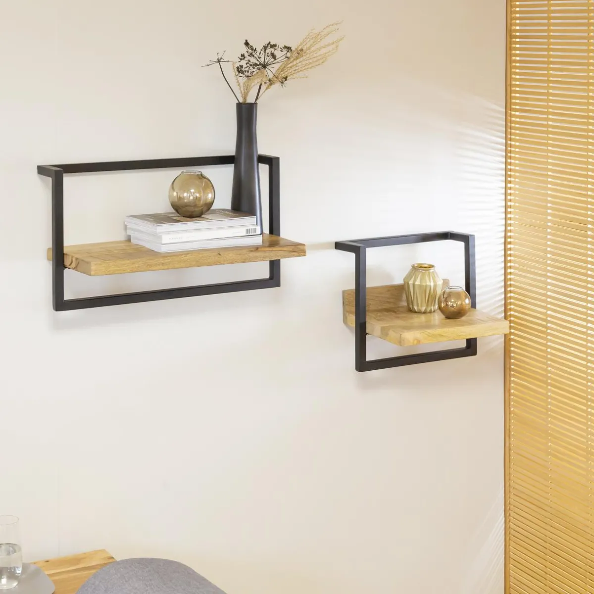 Made in Meubles Etagère murale en bois de manguier grand modèle Joie