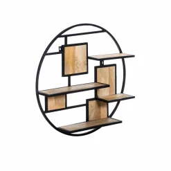 Made in Meubles Etagère ronde en bois de manguier et métal Noam
