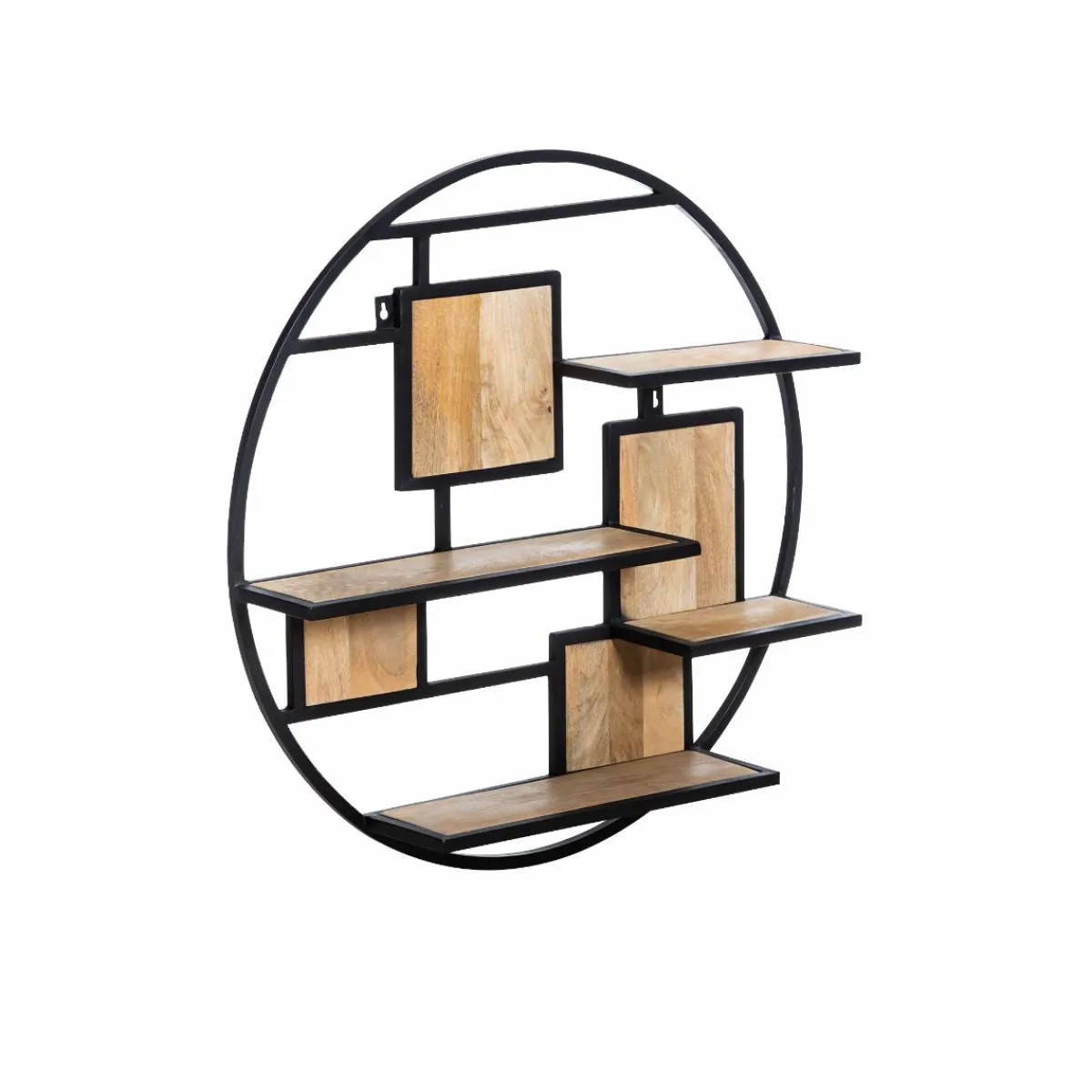 Made in Meubles Etagère ronde en bois de manguier et métal Noam