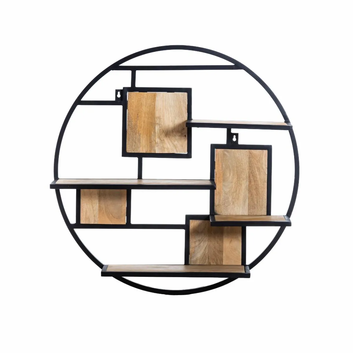 Made in Meubles Etagère ronde en bois de manguier et métal Noam