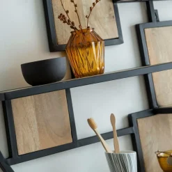 Made in Meubles Etagère ronde en bois de manguier et métal Noam