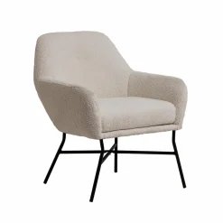Made in Meubles Fauteuil blanc en tissu bouclette Amandine