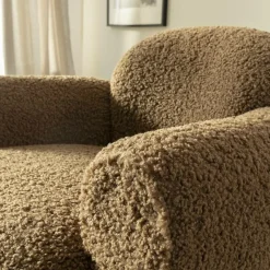 Made in Meubles Fauteuil club en tissu bouclette marron Tommy