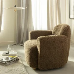 Made in Meubles Fauteuil club en tissu bouclette marron Tommy