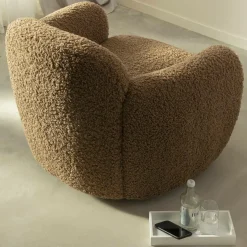 Made in Meubles Fauteuil club en tissu bouclette marron Tommy