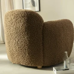 Made in Meubles Fauteuil club en tissu bouclette marron Tommy
