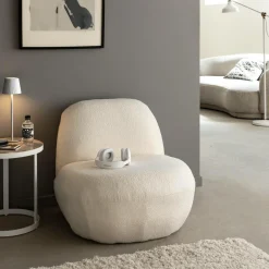 Made in Meubles Fauteuil confort en tissu bouclette blanc Johanna