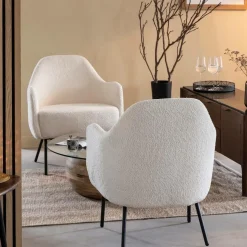 Made in Meubles Fauteuil confort en tissu bouclette blanc Amandine