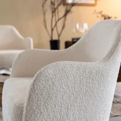Made in Meubles Fauteuil confort en tissu bouclette blanc Amandine