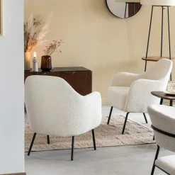 Made in Meubles Fauteuil confort en tissu bouclette blanc Amandine