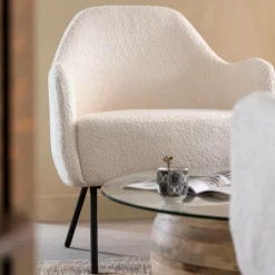 Made in Meubles Fauteuil confort en tissu bouclette blanc Amandine
