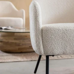 Made in Meubles Fauteuil confort en tissu bouclette blanc Amandine
