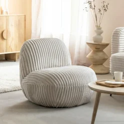 Made in Meubles Fauteuil confort en velours côtelé beige écru Johanna