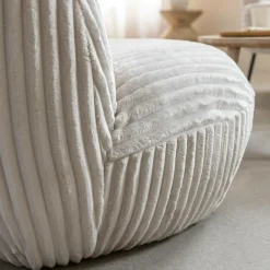 Made in Meubles Fauteuil confort en velours côtelé beige écru Johanna