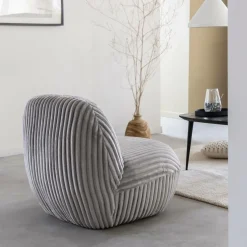 Made in Meubles Fauteuil confort en velours côtelé gris Johanna