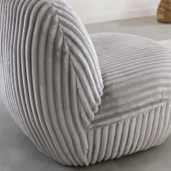 Made in Meubles Fauteuil confort en velours côtelé gris Johanna