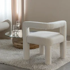 Made in Meubles Fauteuil d'angle en tissu bouclette blanc Nora