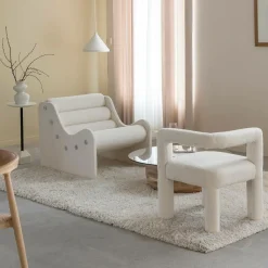 Made in Meubles Fauteuil d'angle en tissu bouclette blanc Nora