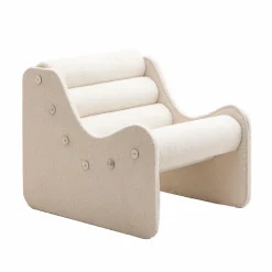 Made in Meubles Fauteuil des années 70 en tissu bouclette blanc Athéna