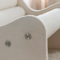 Made in Meubles Fauteuil des années 70 en tissu bouclette blanc Athéna