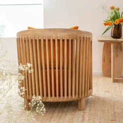 Made in Meubles Fauteuil en bois de manguier et velours Térence